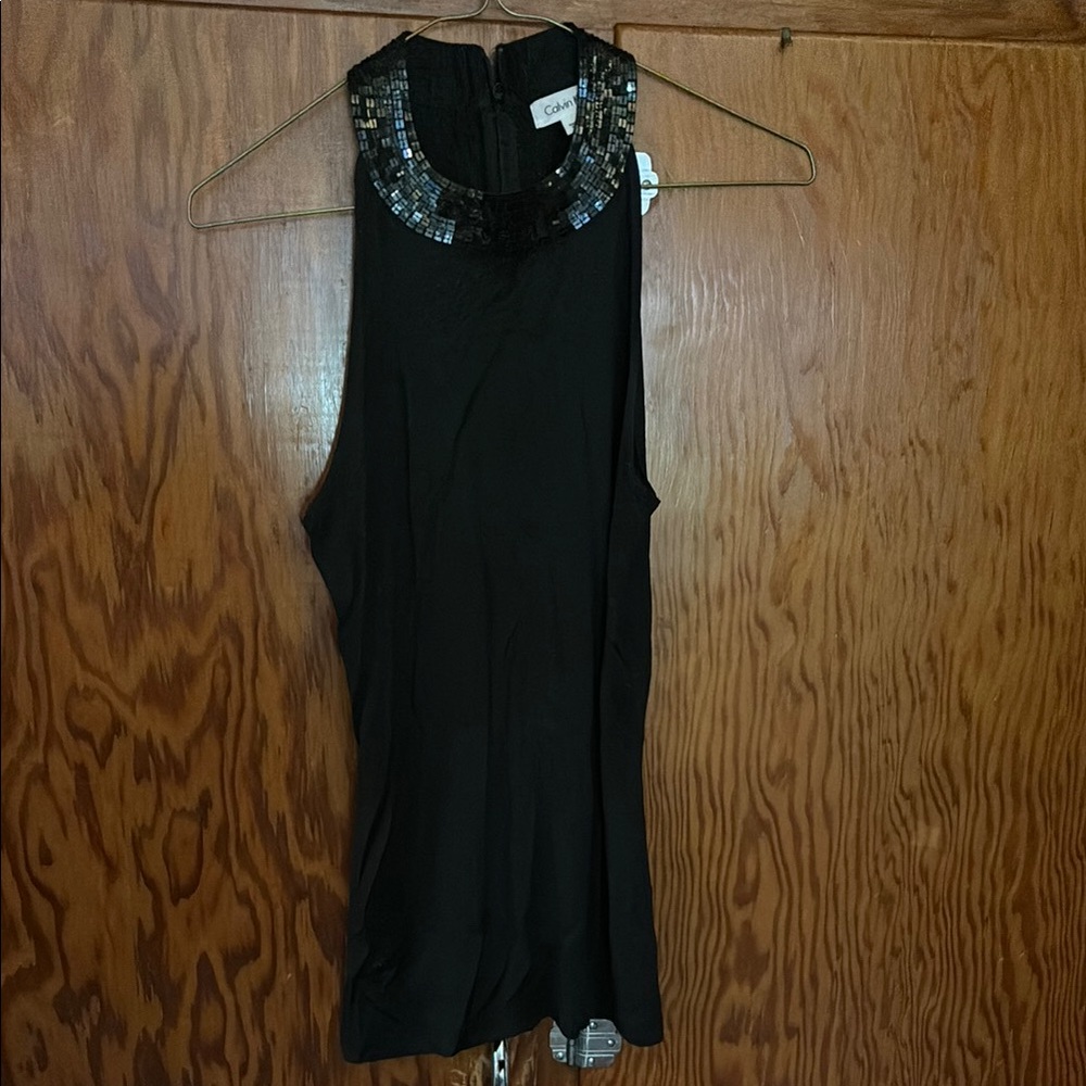 Calvin Klein Black Sleeveless Top with Sequin Collar